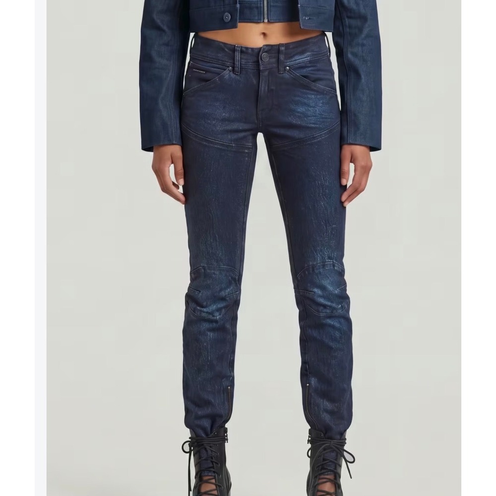 G-Star RAW Moto 3D Slim Metallic Blue Coated Biker Jeans W27 L30 NEW